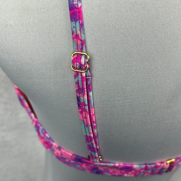 Floral Twist Bikini Top Bandeau Large Padded Swim Top Adjustable Straps - Picture 7 of 12